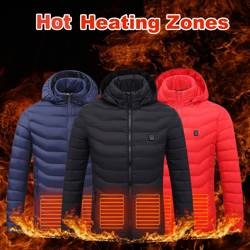 Men's Heated Puffer Jacket with Hood and Quilted Insulation Full Zip