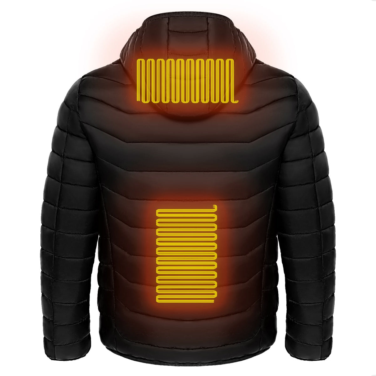 Men's Heated Puffer Jacket with Hood and Quilted Insulation Full Zip
