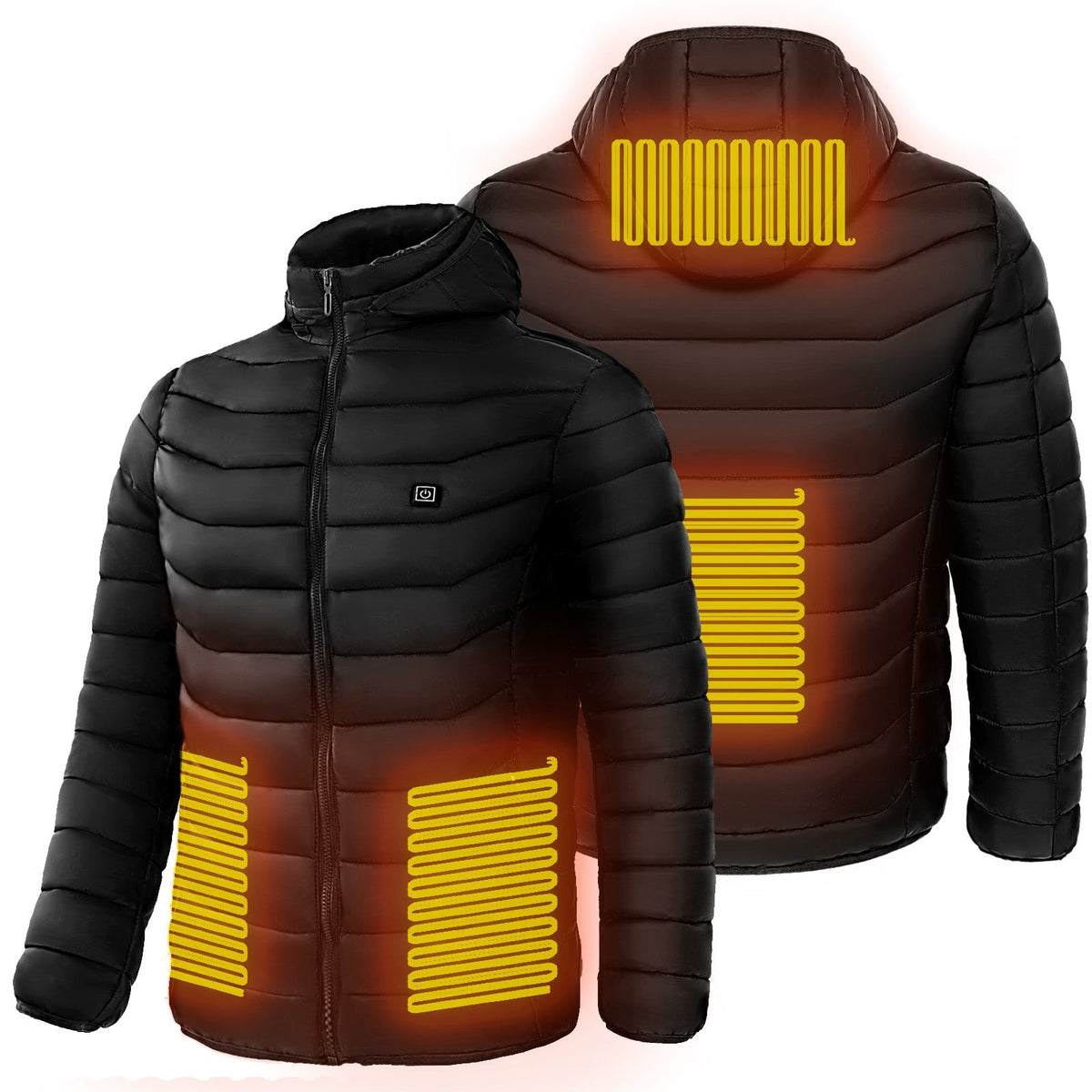 Men's Heated Puffer Jacket with Hood and Quilted Insulation Full Zip
