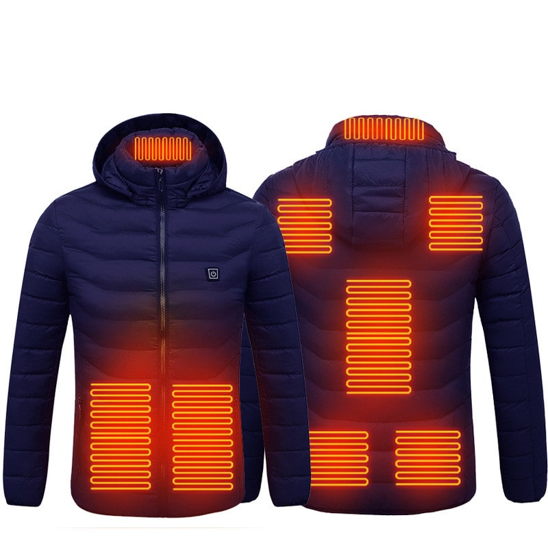 Men's Heated Puffer Jacket with Hood and Quilted Insulation Full Zip