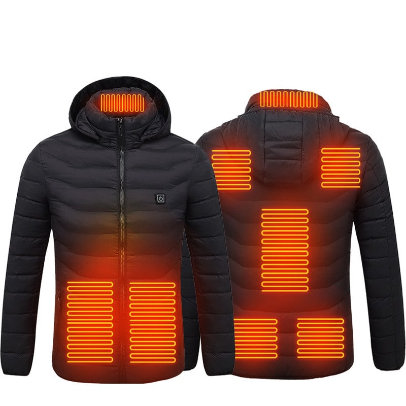 Men's Heated Puffer Jacket with Hood and Quilted Insulation Full Zip