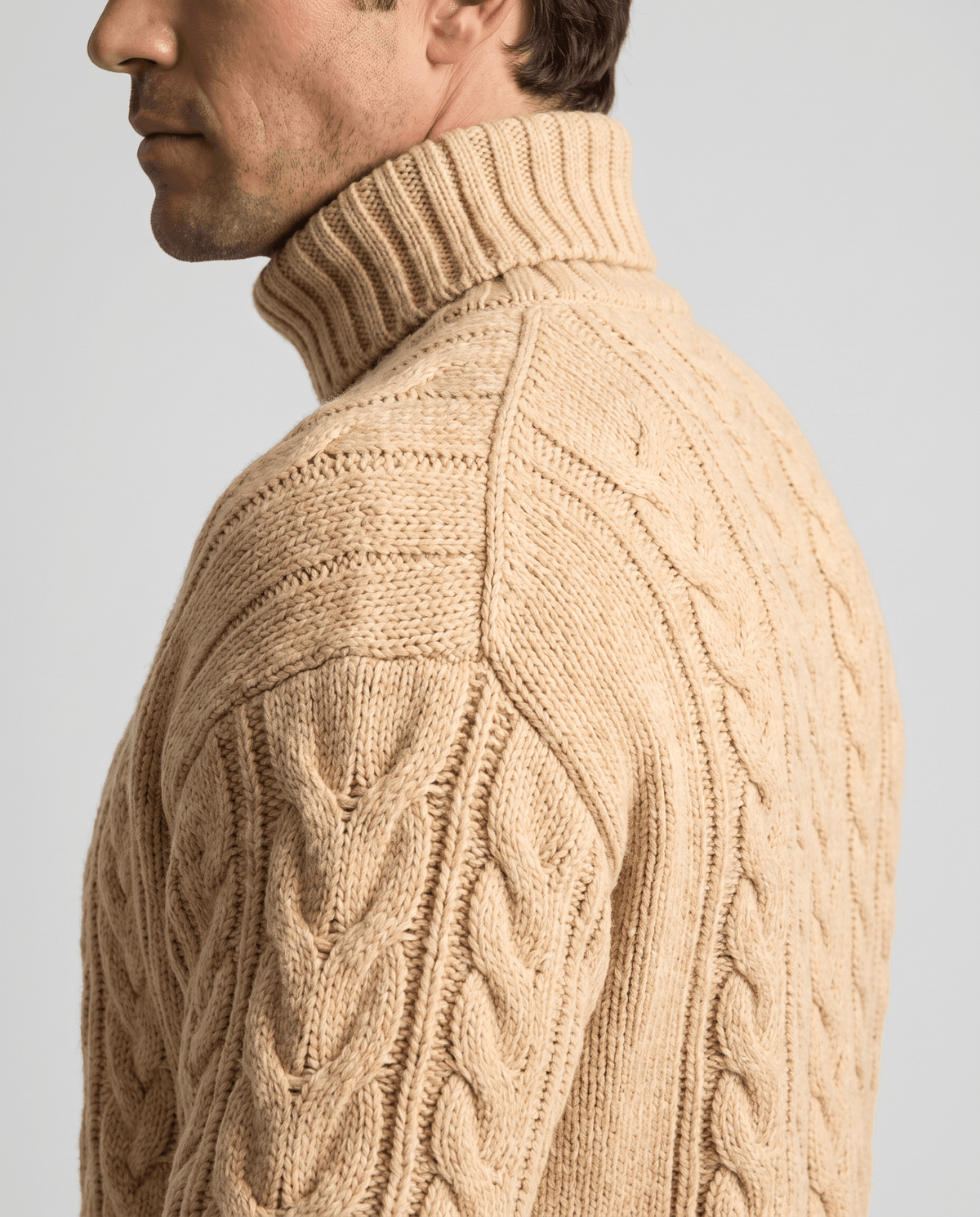 Honeycomb Cable-Knit Turtleneck Sweater – Long Sleeve, Slim Fit & Ribbed Trim | Lukas