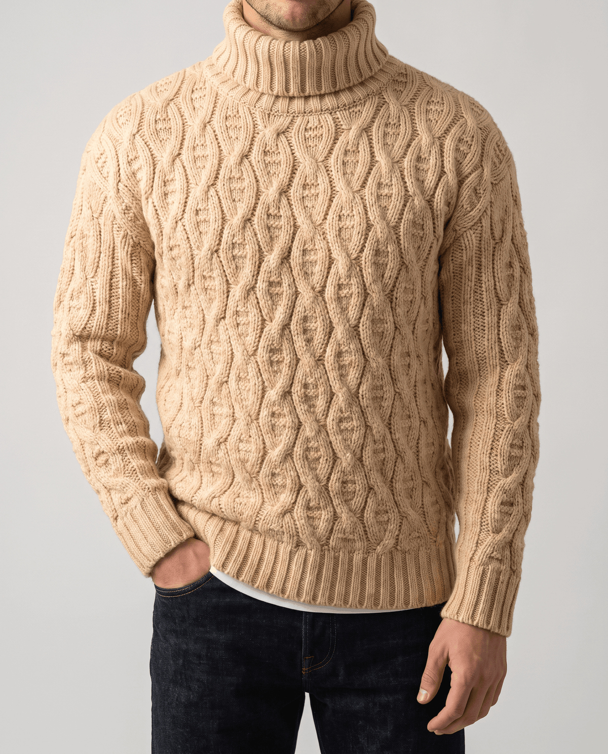 Honeycomb Cable-Knit Turtleneck Sweater – Long Sleeve, Slim Fit & Ribbed Trim | Lukas