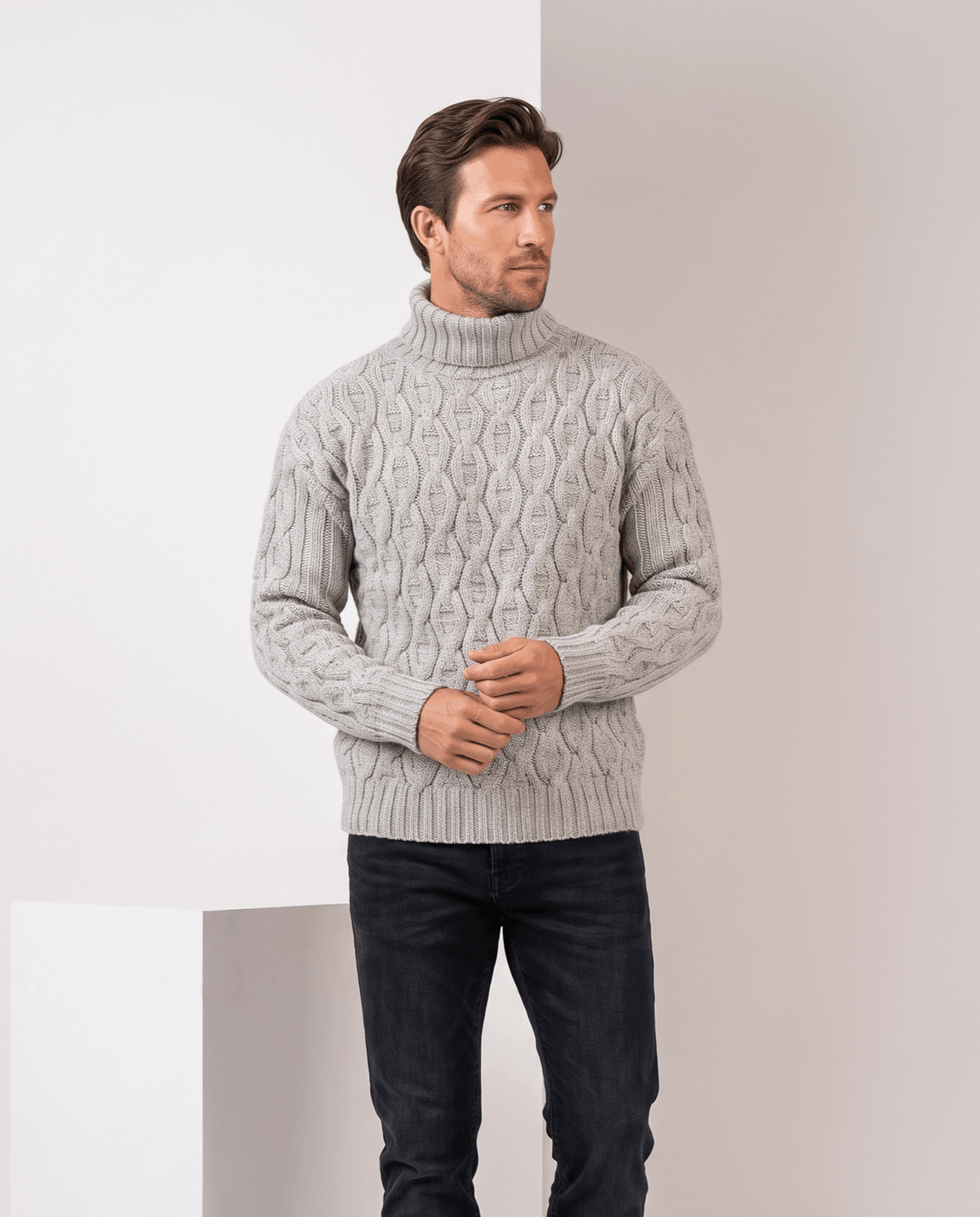 Honeycomb Cable-Knit Turtleneck Sweater – Long Sleeve, Slim Fit & Ribbed Trim | Lukas