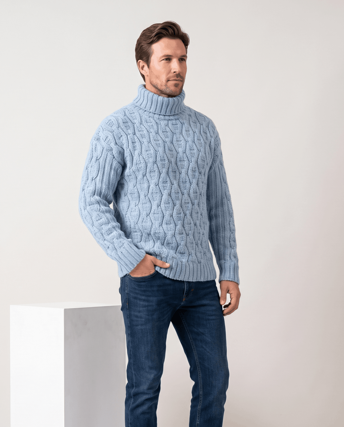 Honeycomb Cable-Knit Turtleneck Sweater – Long Sleeve, Slim Fit & Ribbed Trim | Lukas