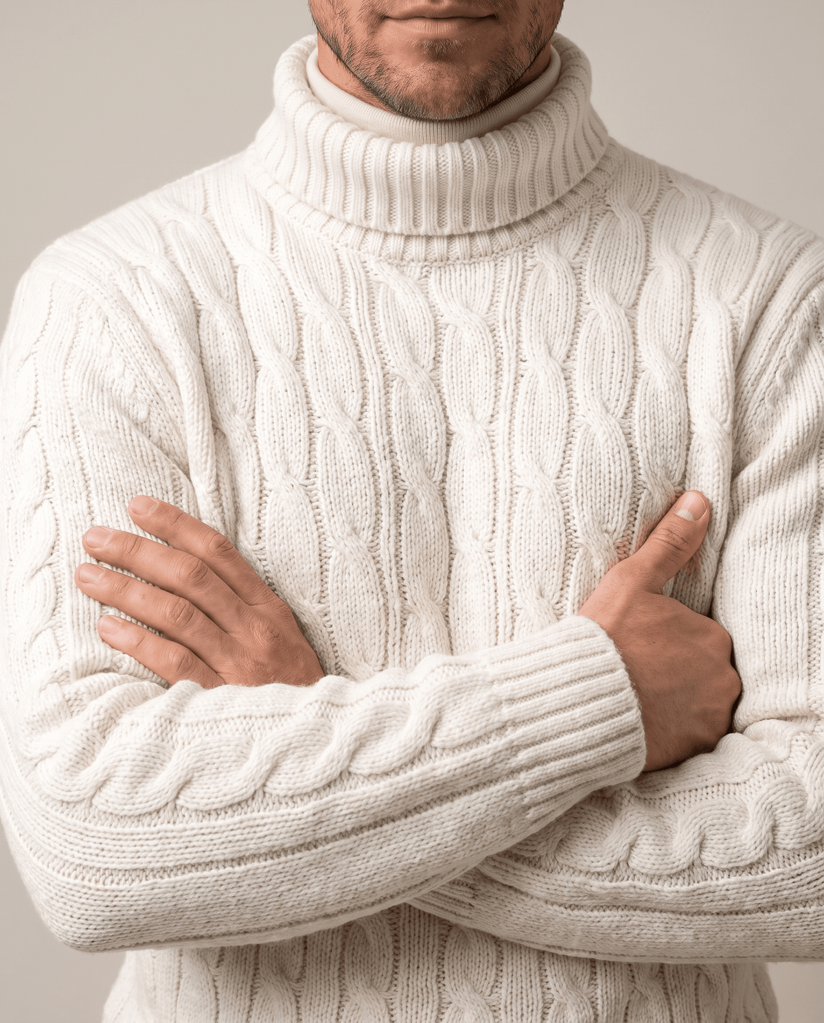 Honeycomb Cable-Knit Turtleneck Sweater – Long Sleeve, Slim Fit & Ribbed Trim | Lukas