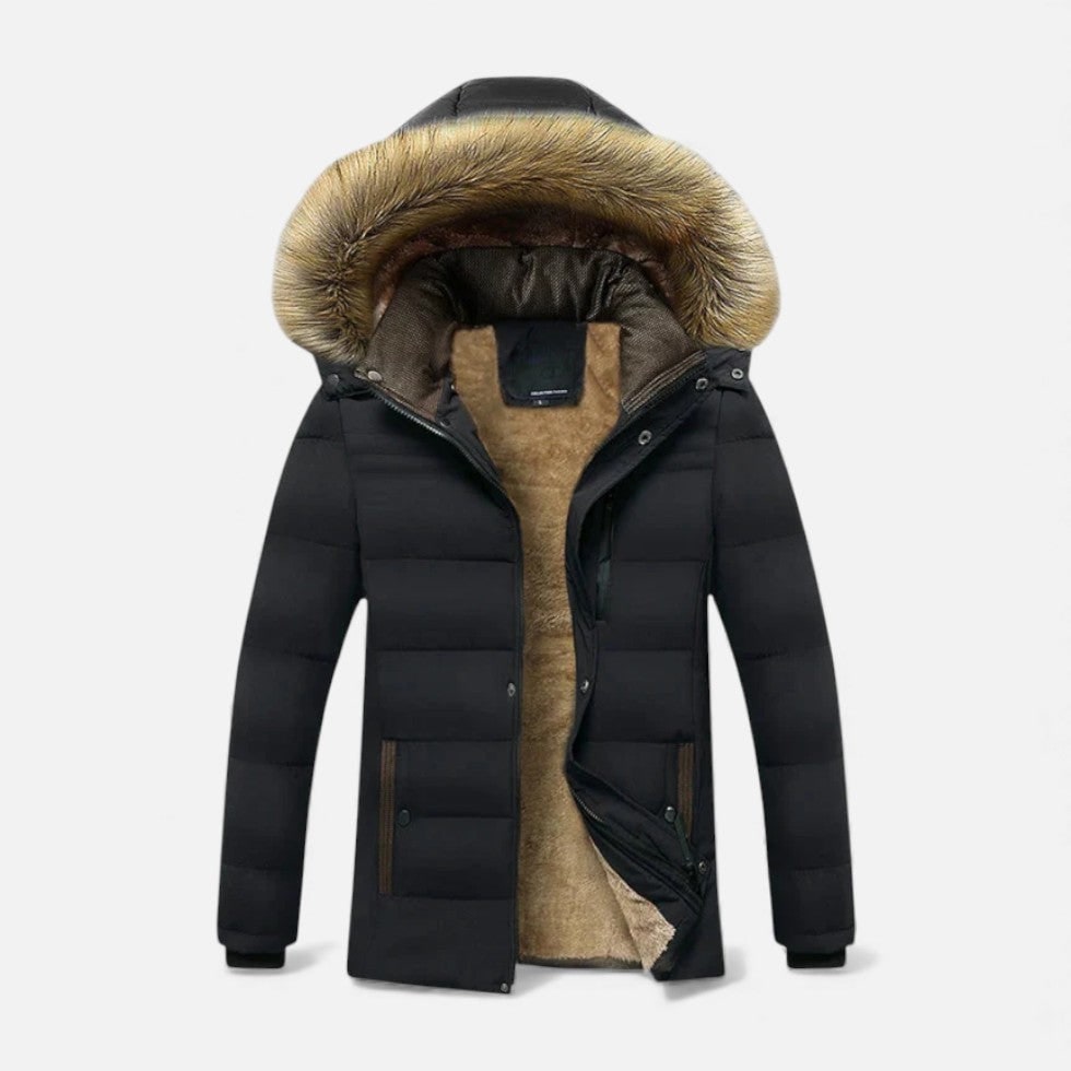 Men's Hooded Winter Coat with Quilted Shell and Fleece Lining