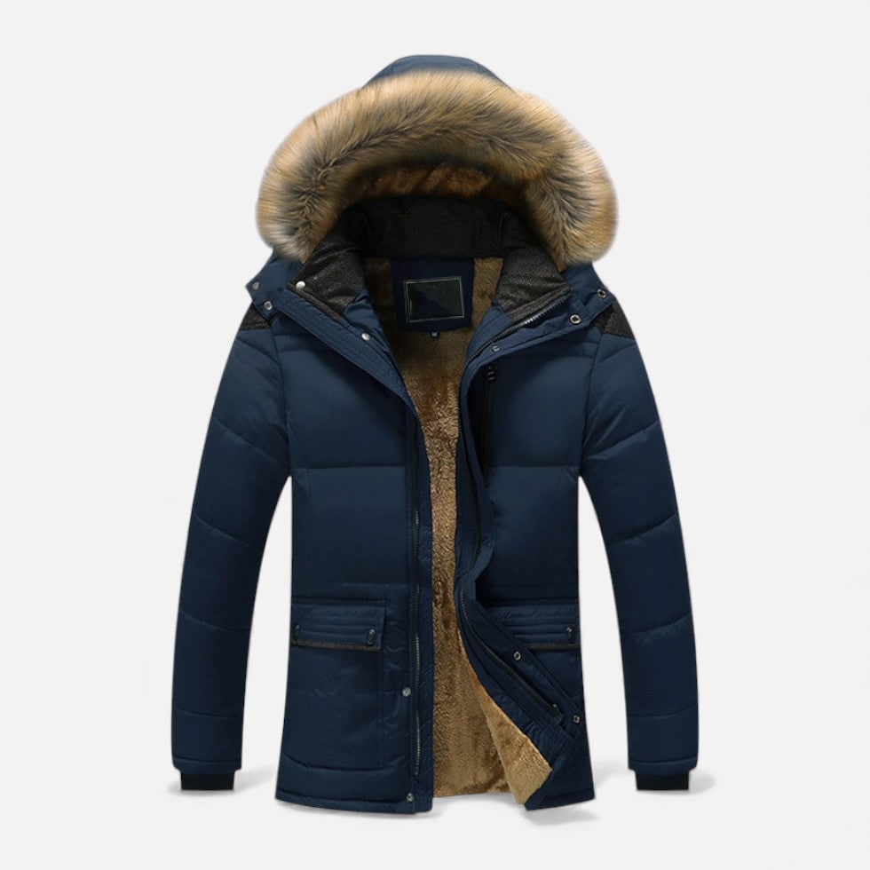 Men's Hooded Winter Coat with Quilted Shell and Fleece Lining