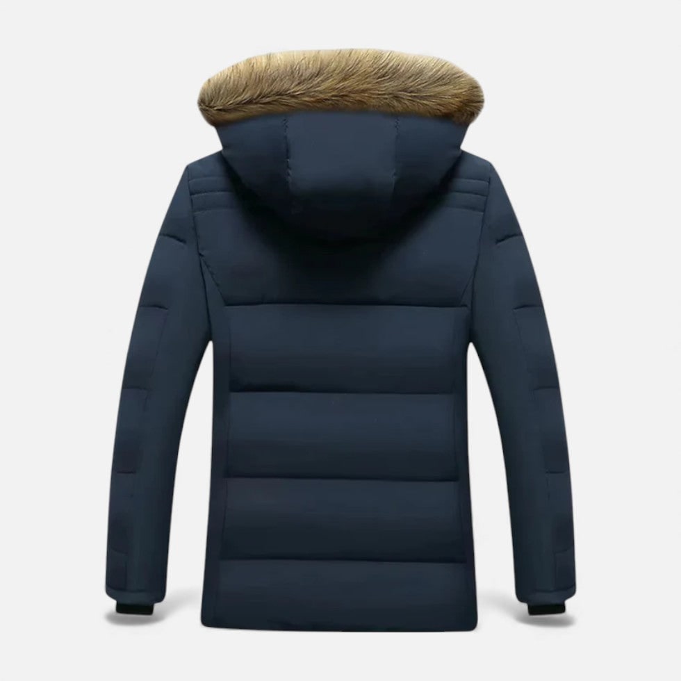 Men's Hooded Winter Coat with Quilted Shell and Fleece Lining