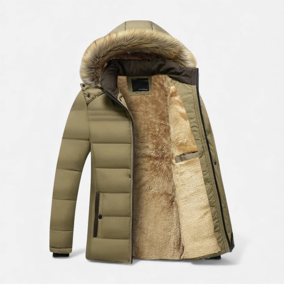 Men's Hooded Winter Coat with Quilted Shell and Fleece Lining