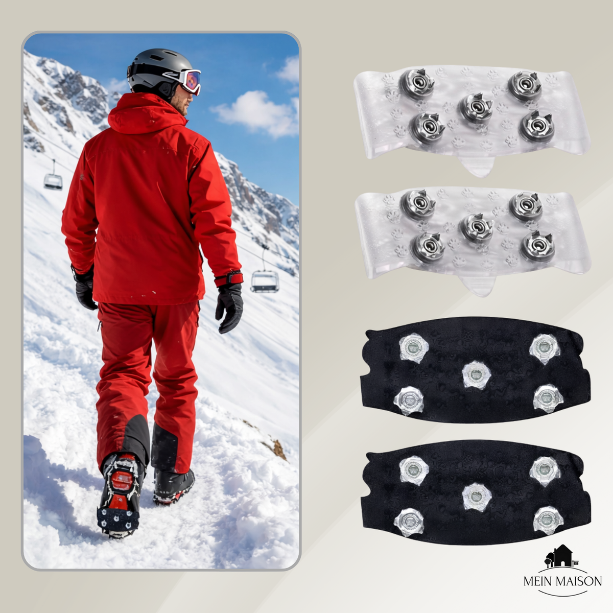 Men's Ice Cleats with Metal Spikes and Silicone Shoe Studs for Winter Traction
