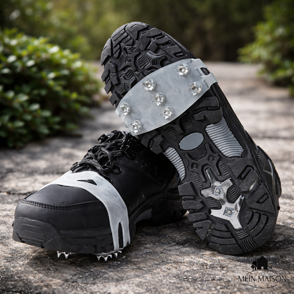 Men's Ice Cleats with Metal Spikes and Silicone Shoe Studs for Winter Traction
