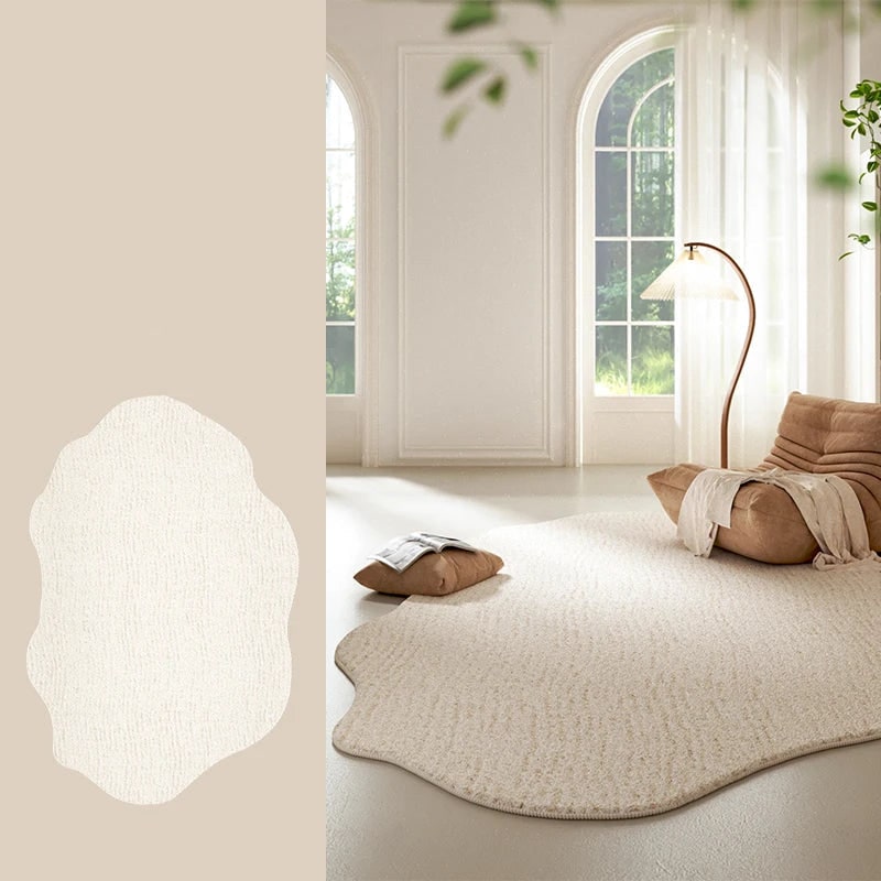 Irregular Area Rug with Textured Geometric Pattern and Whipstitched Edges
