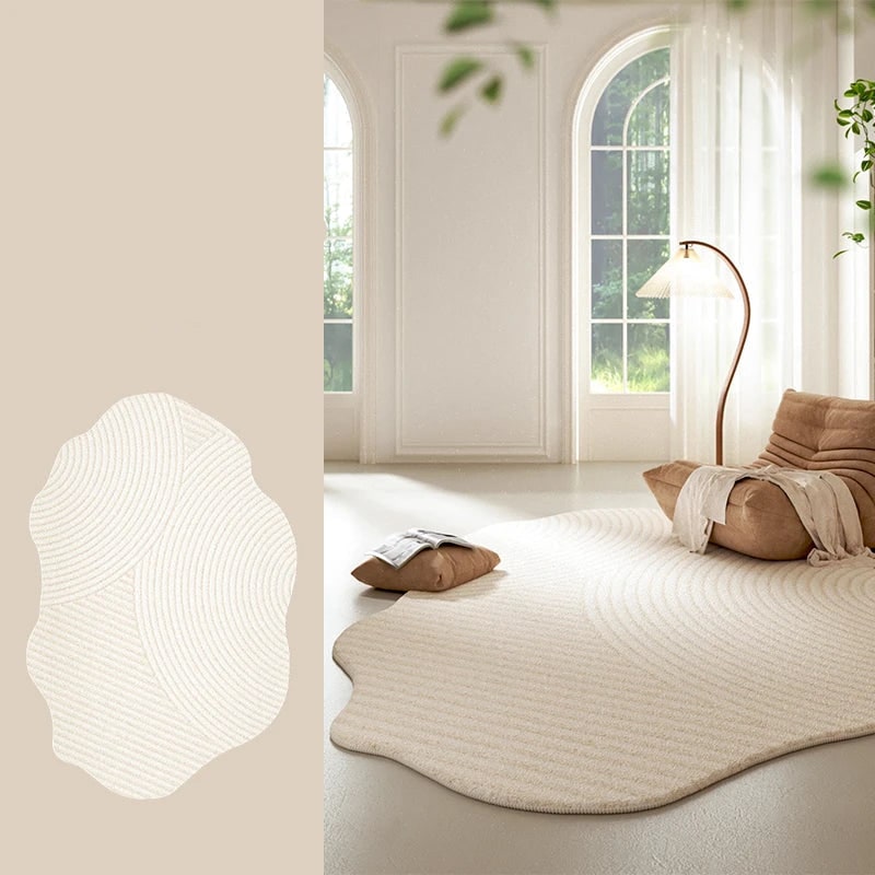 Irregular Area Rug with Textured Geometric Pattern and Whipstitched Edges