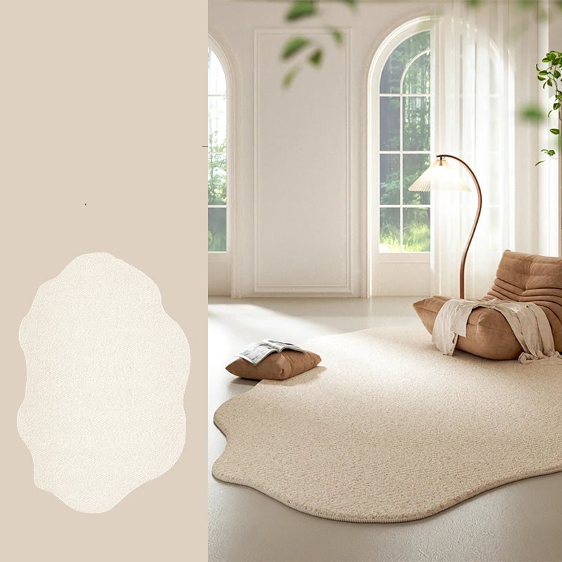 Irregular Area Rug with Textured Geometric Pattern and Whipstitched Edges