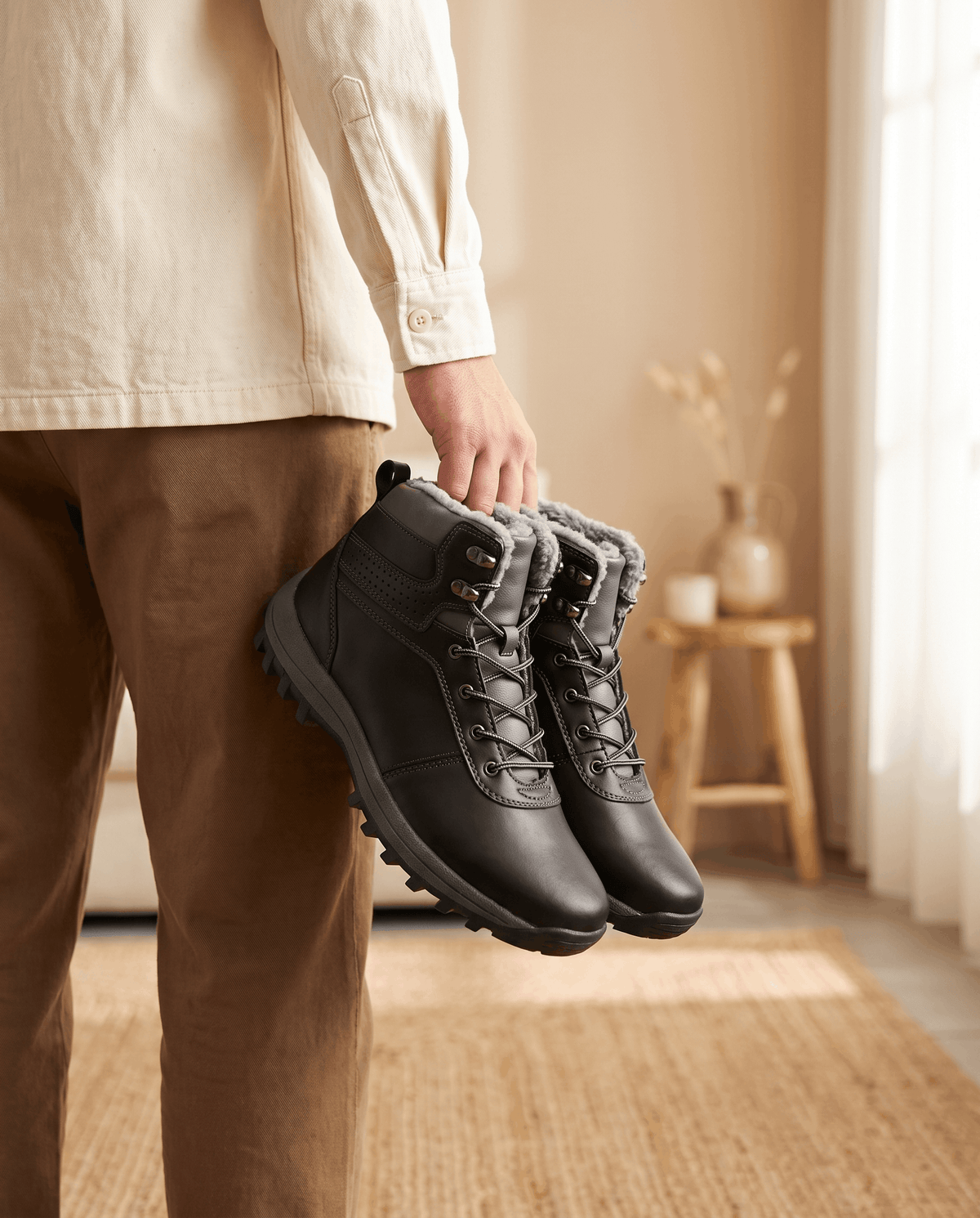 Fleece-Lined Lace-Up Ankle Boots – Lug Sole, Cushioned Insole & Leather-Look | Ellsworth