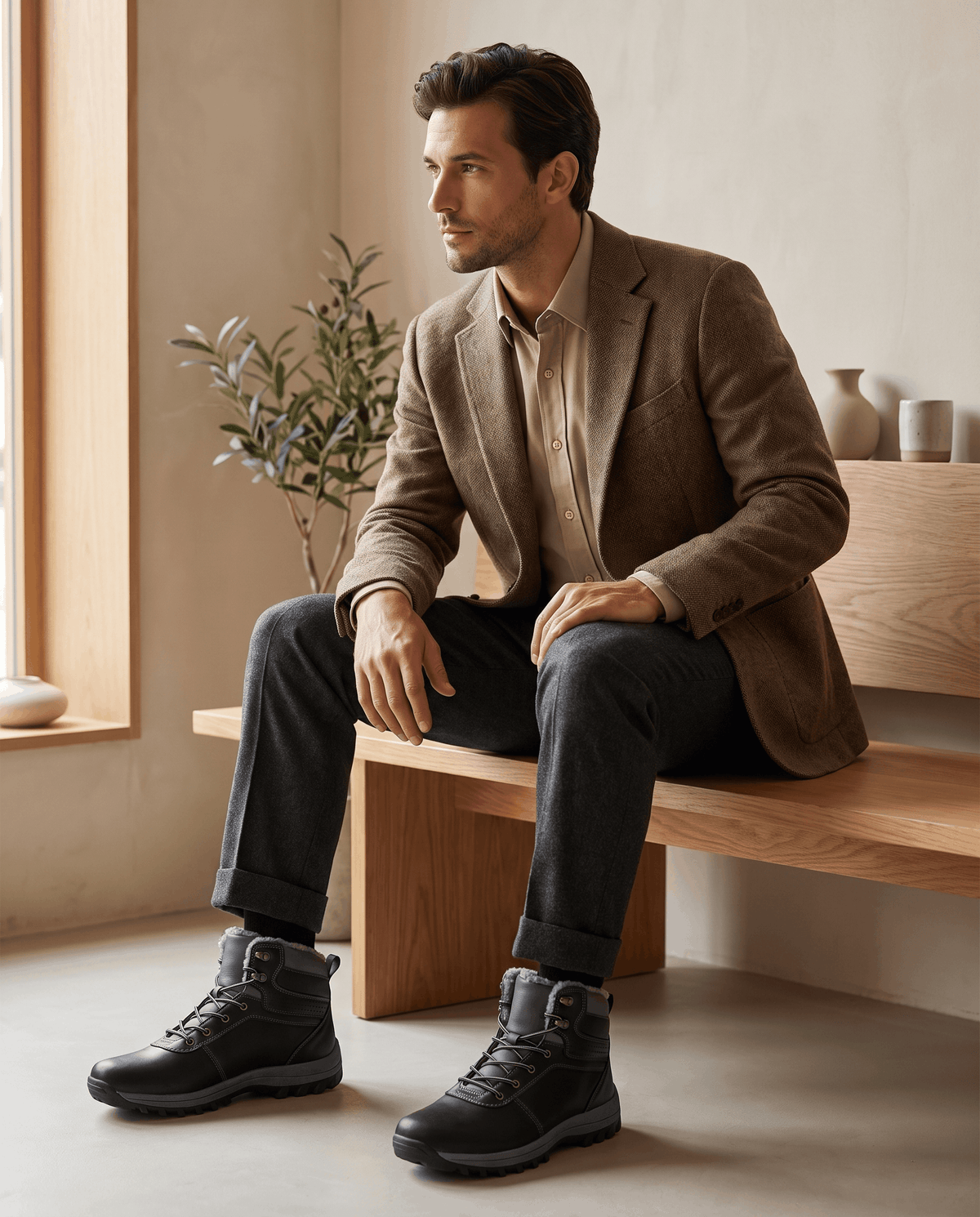 Fleece-Lined Lace-Up Ankle Boots – Lug Sole, Cushioned Insole & Leather-Look | Ellsworth