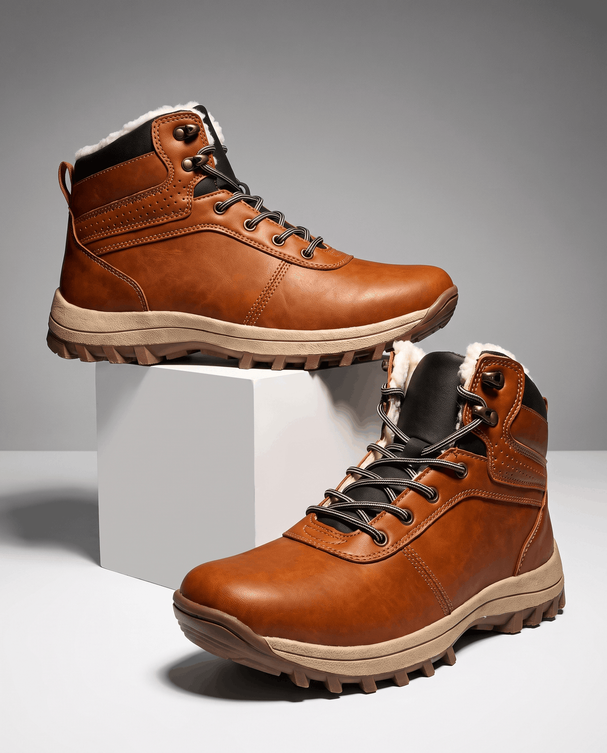Fleece-Lined Lace-Up Ankle Boots – Lug Sole, Cushioned Insole & Leather-Look | Ellsworth