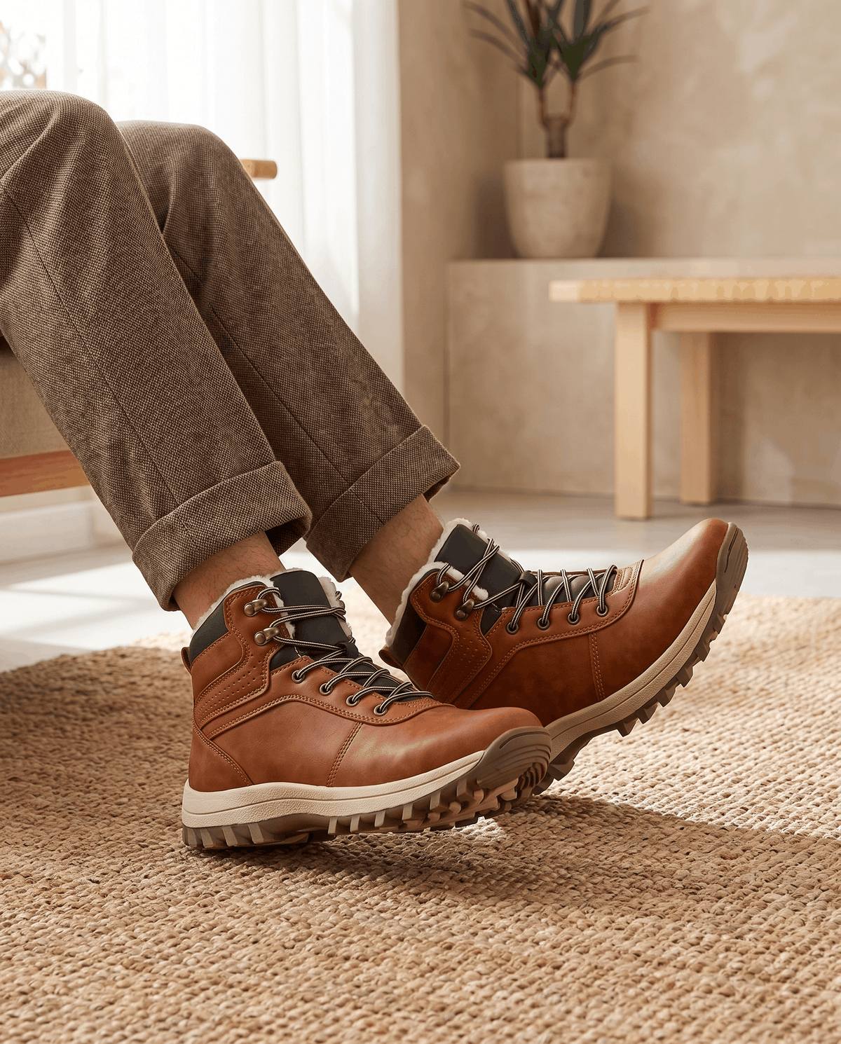 Fleece-Lined Lace-Up Ankle Boots – Lug Sole, Cushioned Insole & Leather-Look | Ellsworth