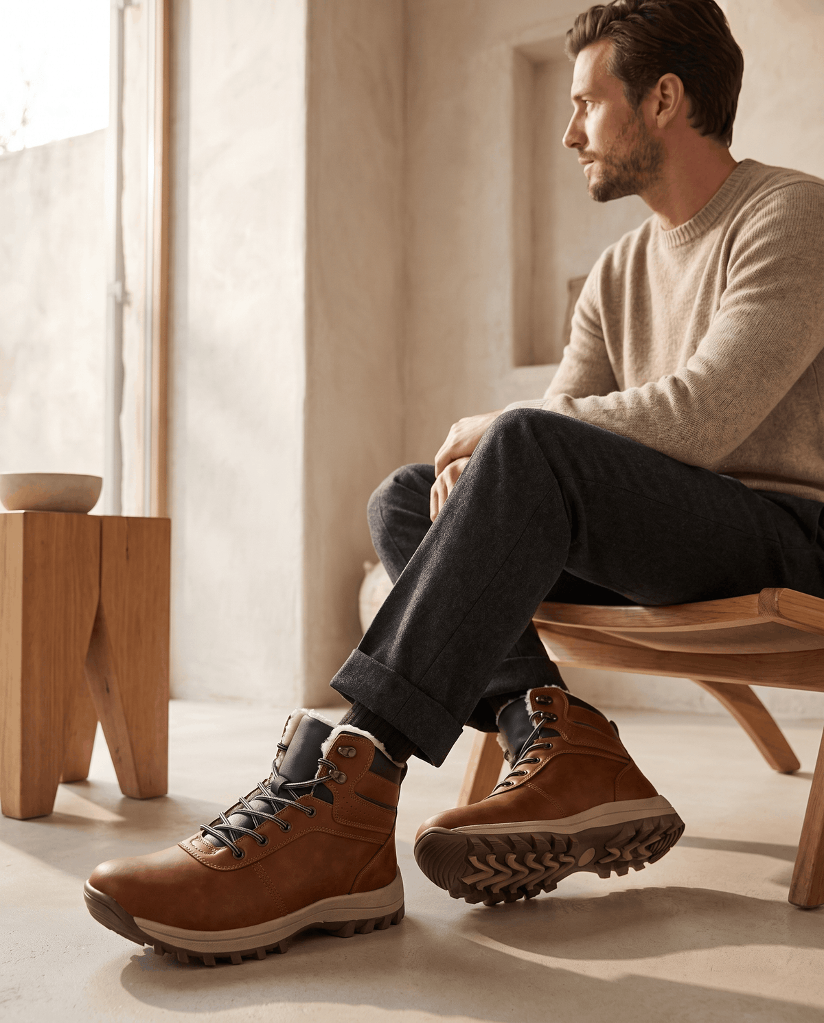 Fleece-Lined Lace-Up Ankle Boots – Lug Sole, Cushioned Insole & Leather-Look | Ellsworth