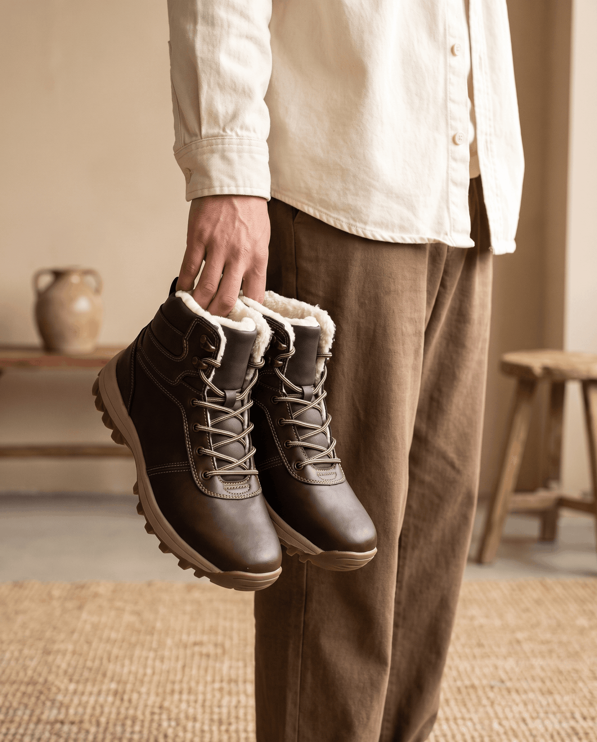 Fleece-Lined Lace-Up Ankle Boots – Lug Sole, Cushioned Insole & Leather-Look | Ellsworth