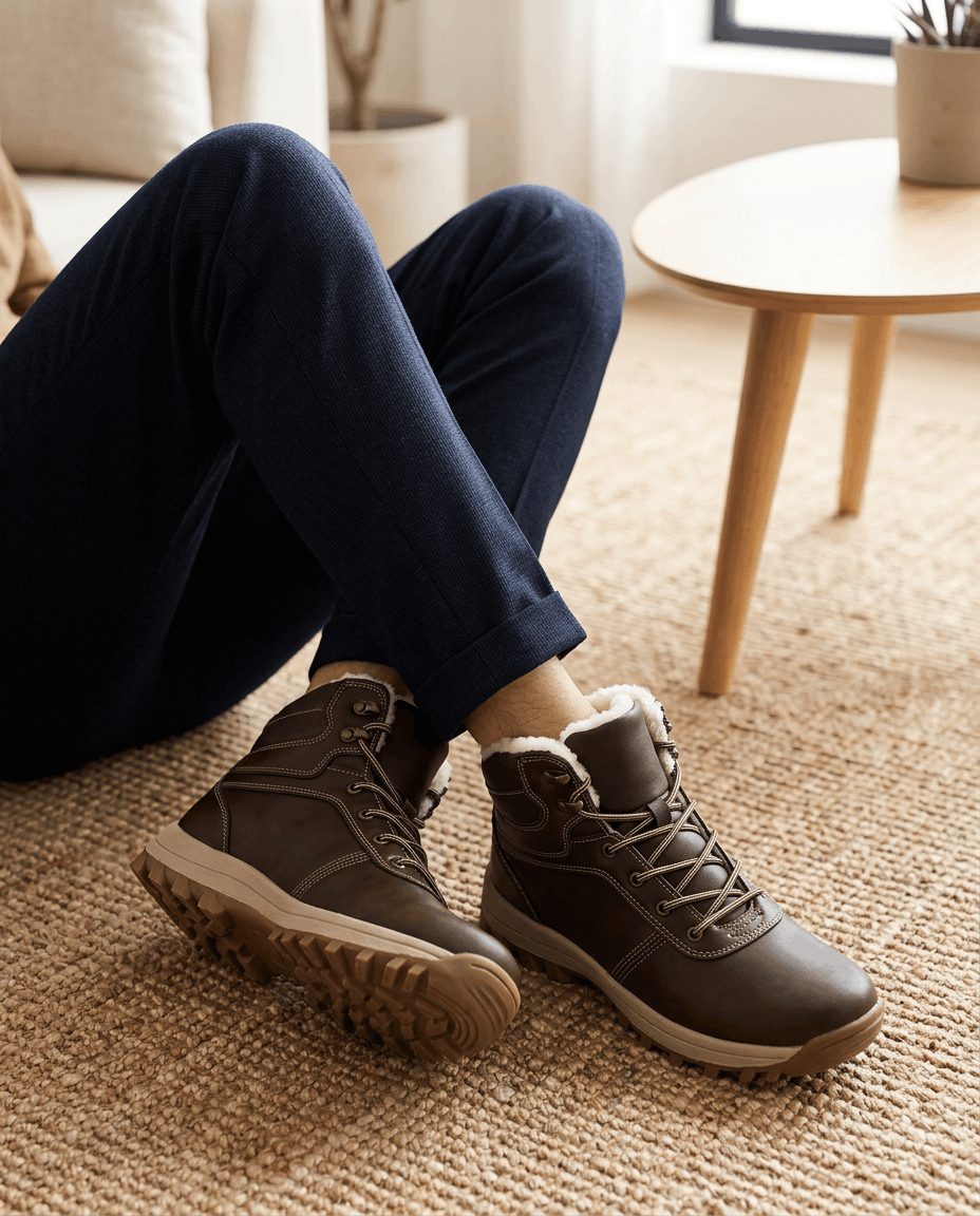 Fleece-Lined Lace-Up Ankle Boots – Lug Sole, Cushioned Insole & Leather-Look | Ellsworth