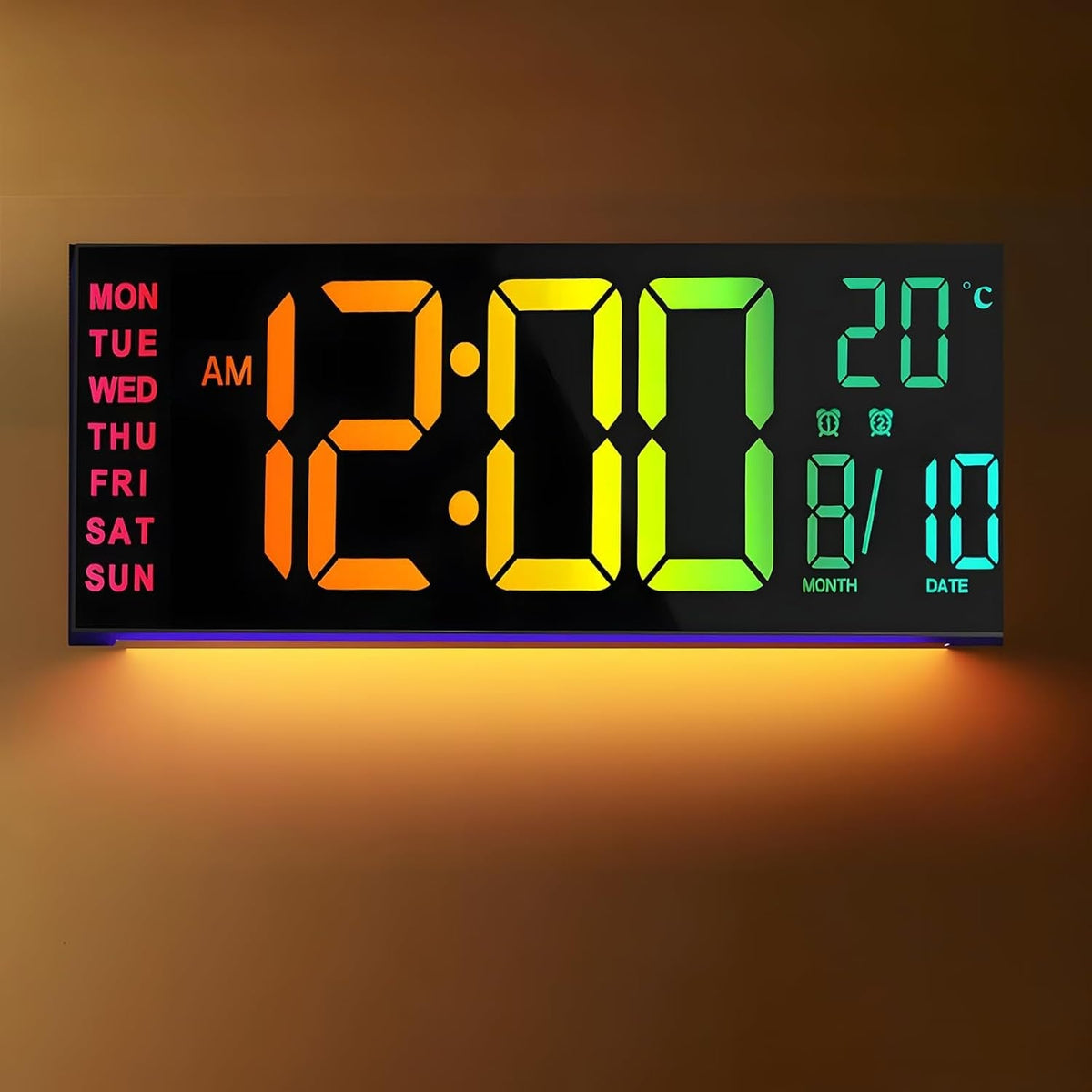 Large LED Digital Alarm Clock with Rgb Display and Nightlight for Bedroom