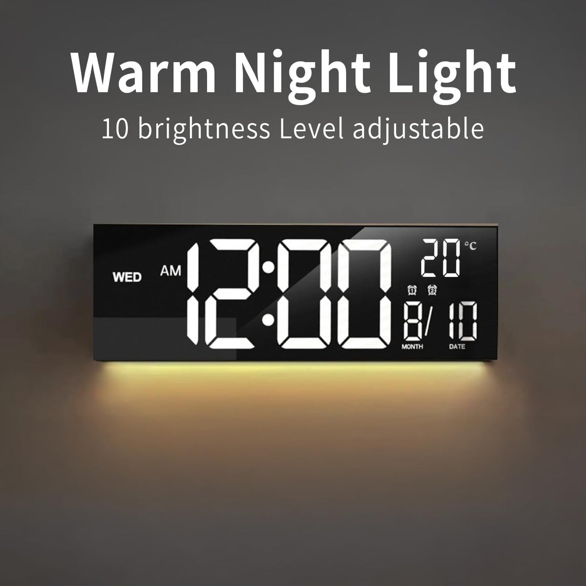 Large LED Digital Alarm Clock with Rgb Display and Nightlight for Bedroom