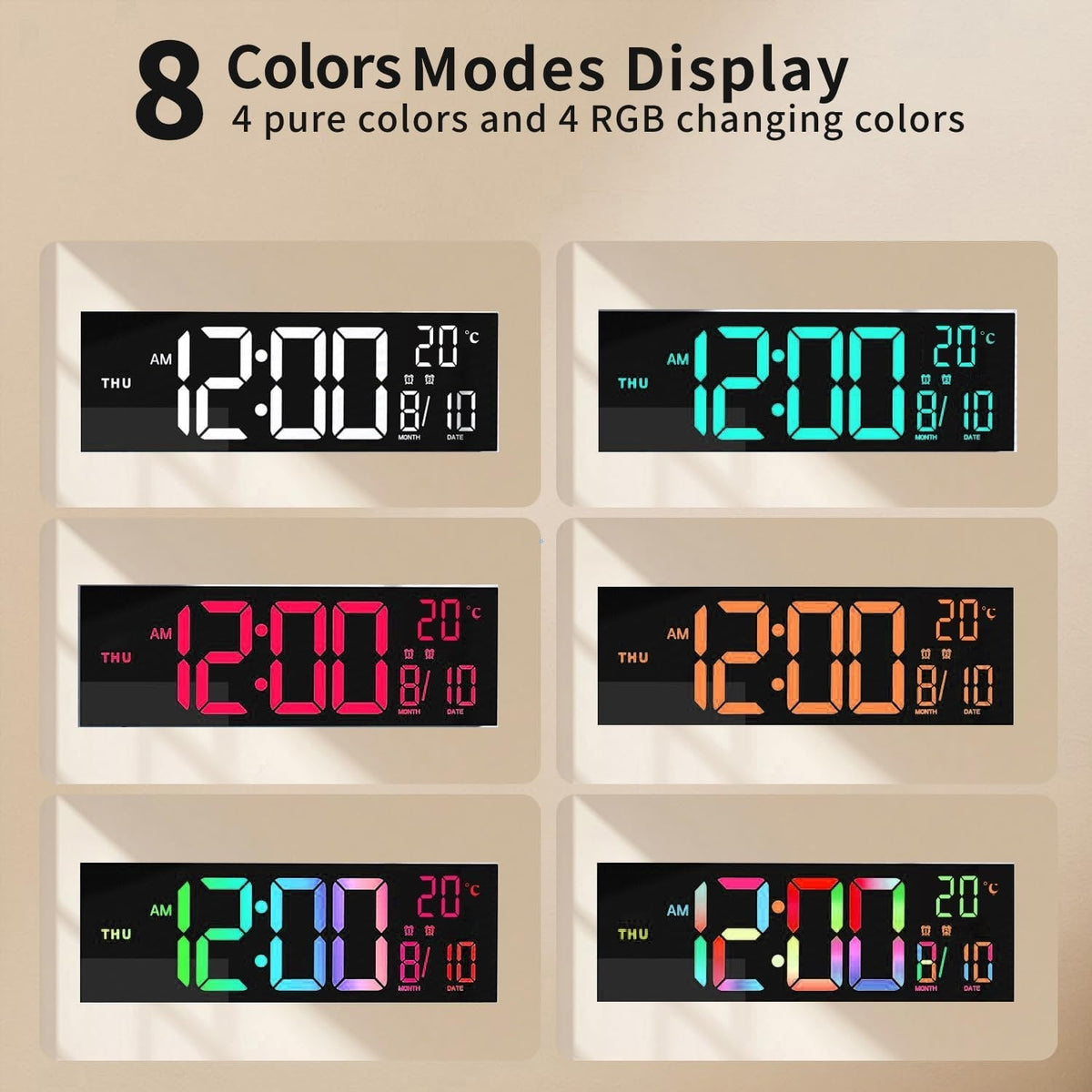 Large LED Digital Alarm Clock with Rgb Display and Nightlight for Bedroom