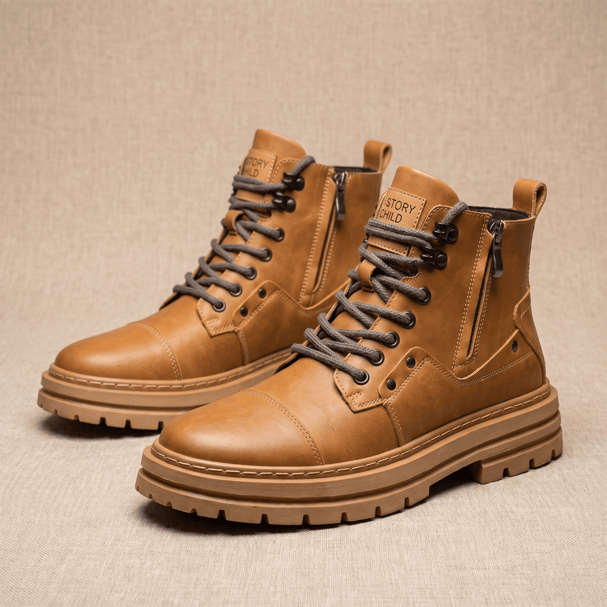 Leather Combat Boots for Men – Lug Sole, Side Zip & Water-Resistant | Belmont
