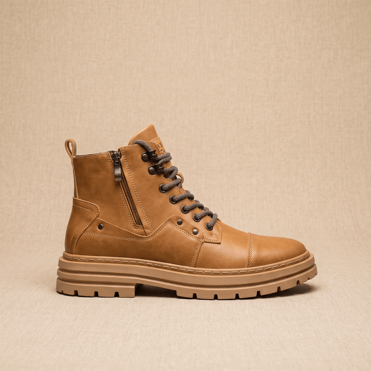 Leather Combat Boots for Men – Lug Sole, Side Zip & Water-Resistant | Belmont