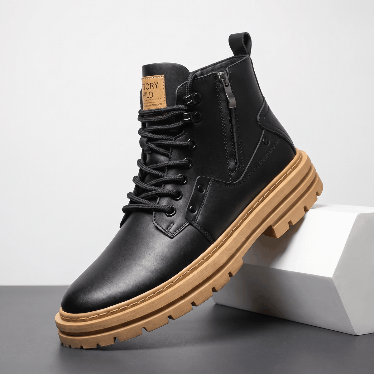 Leather Combat Boots for Men – Lug Sole, Side Zip & Water-Resistant | Belmont