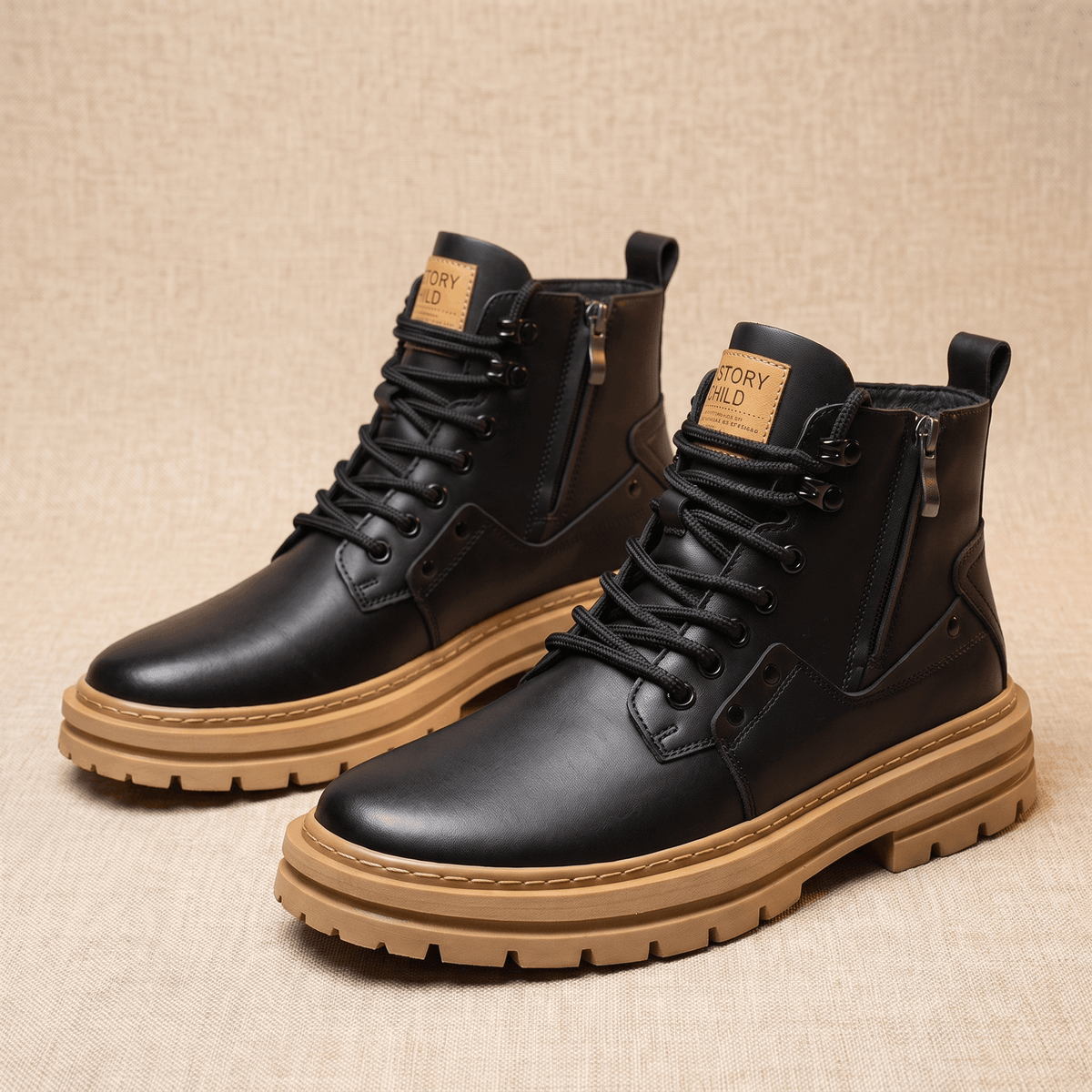 Leather Combat Boots for Men – Lug Sole, Side Zip & Water-Resistant | Belmont