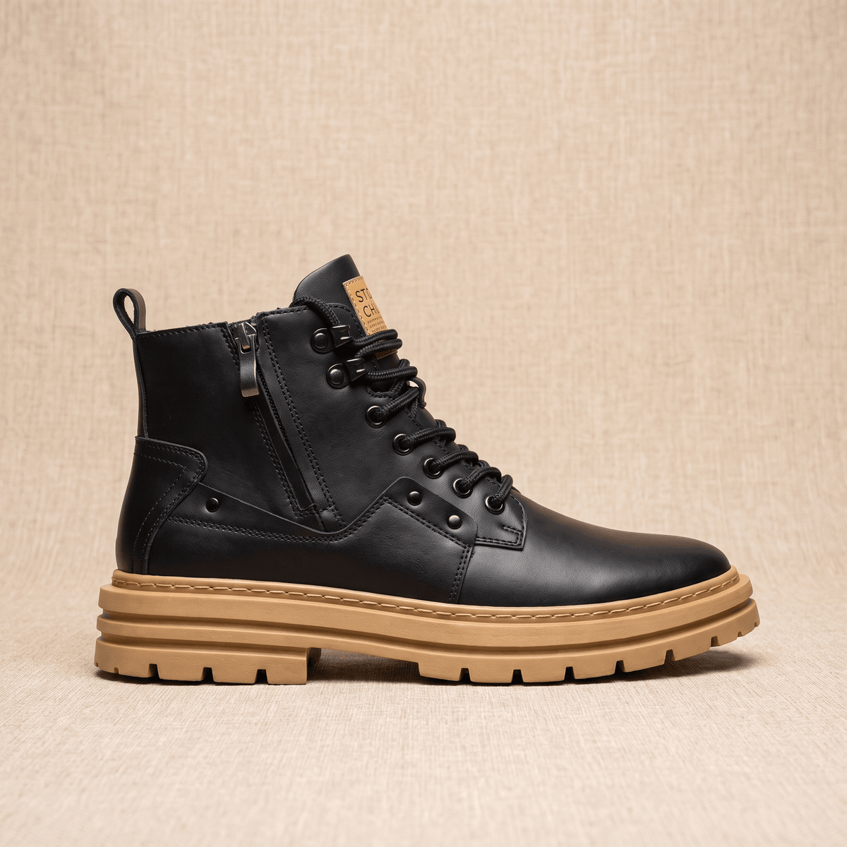 Leather Combat Boots for Men – Lug Sole, Side Zip & Water-Resistant | Belmont