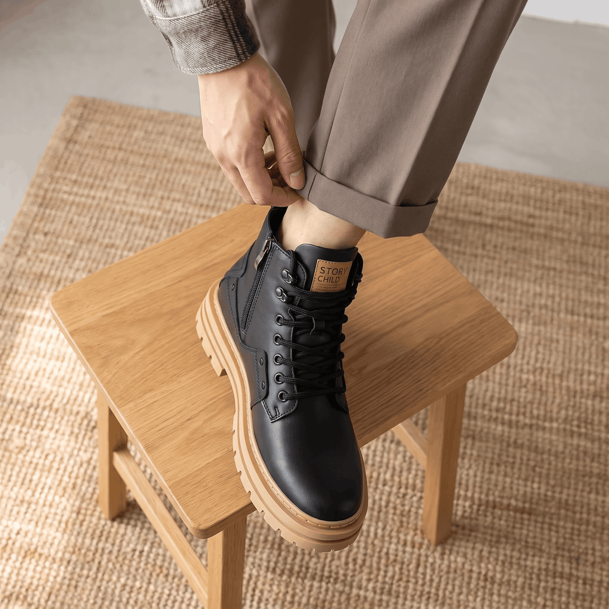 Leather Combat Boots for Men – Lug Sole, Side Zip & Water-Resistant | Belmont