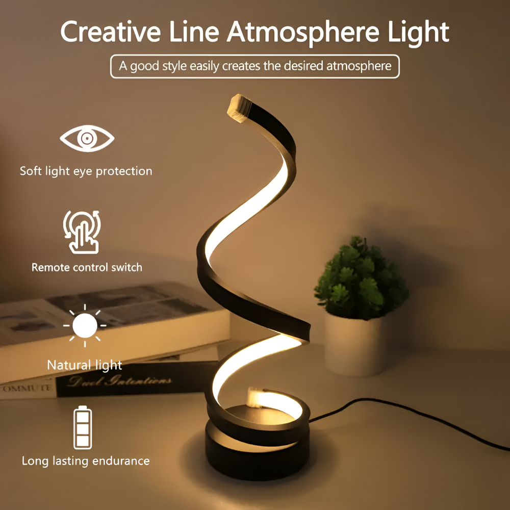 LED Table Lamp with Adjustable Color Temperature and Spiral Design