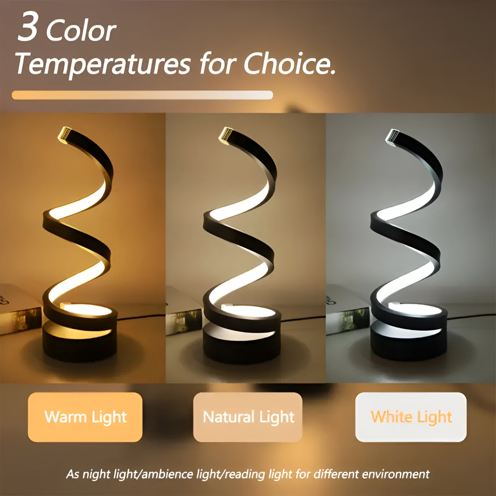 LED Table Lamp with Adjustable Color Temperature and Spiral Design