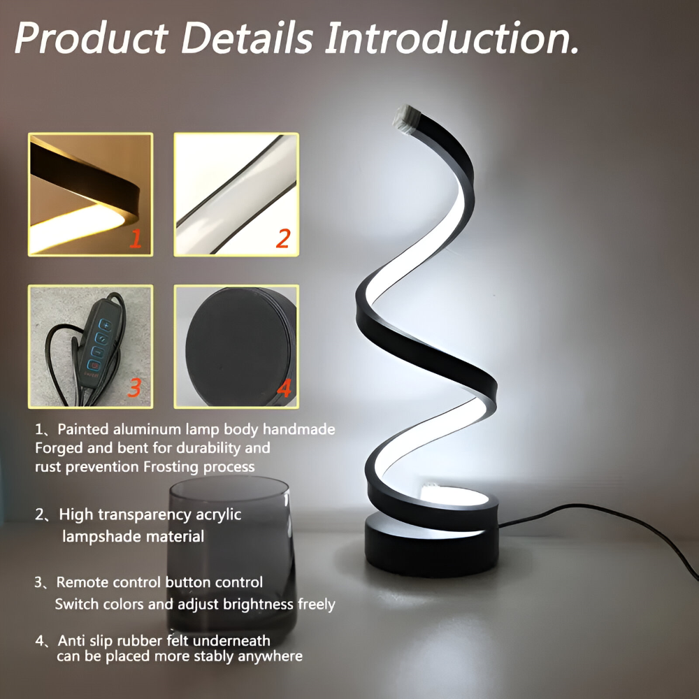 LED Table Lamp with Adjustable Color Temperature and Spiral Design