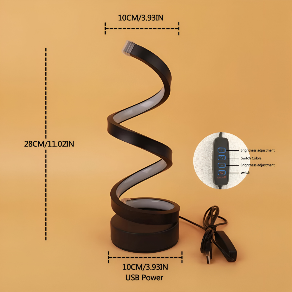 LED Table Lamp with Adjustable Color Temperature and Spiral Design