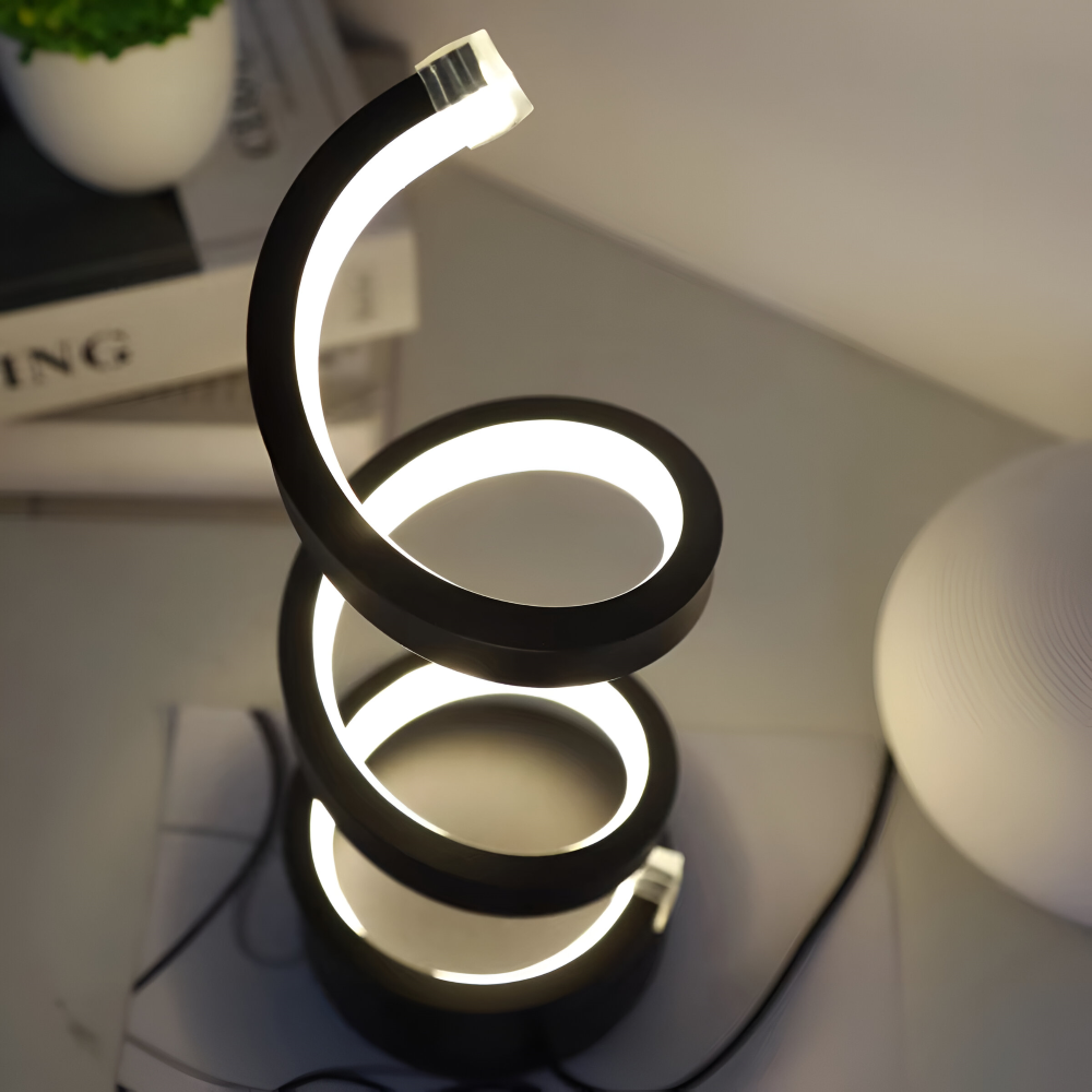 LED Table Lamp with Adjustable Color Temperature and Spiral Design