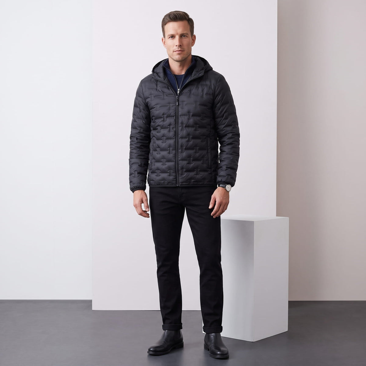 Lightweight Down Puffer Jacket – Basketweave Quilting, Full Zip & Slim Fit | Emrys