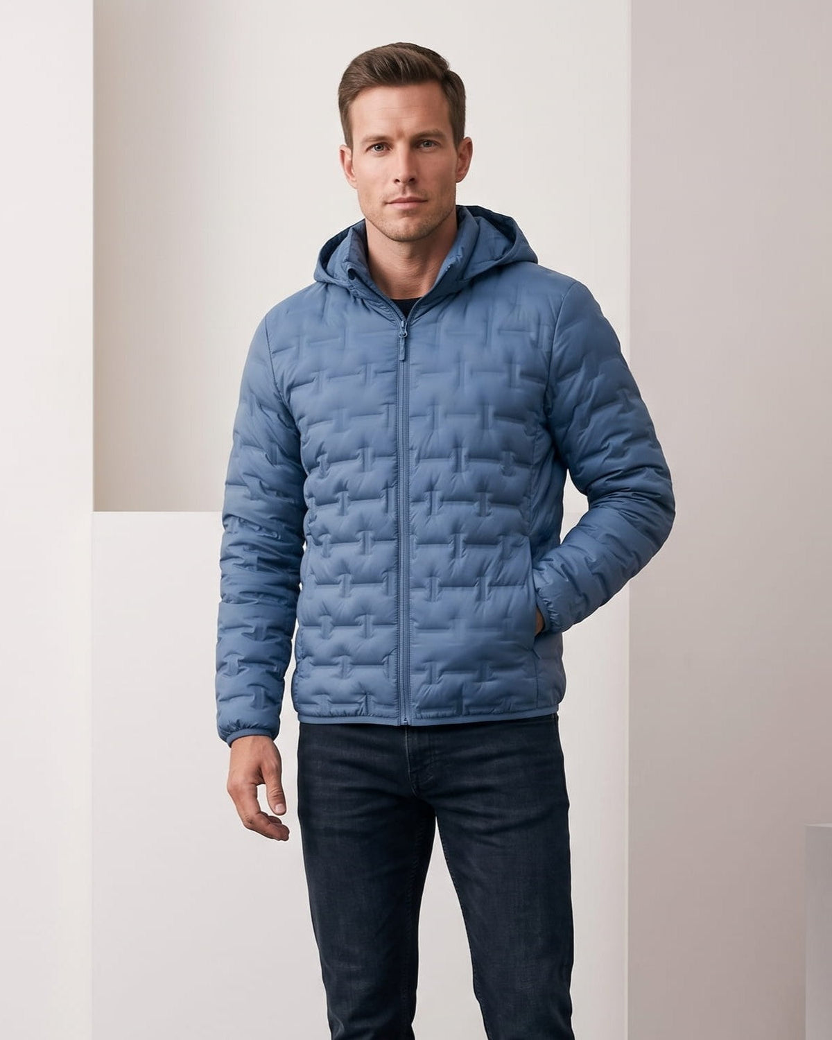 Lightweight Down Puffer Jacket – Basketweave Quilting, Full Zip & Slim Fit | Emrys