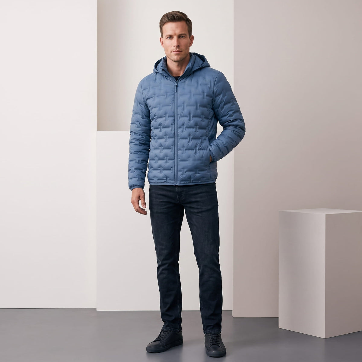 Lightweight Down Puffer Jacket – Basketweave Quilting, Full Zip & Slim Fit | Emrys
