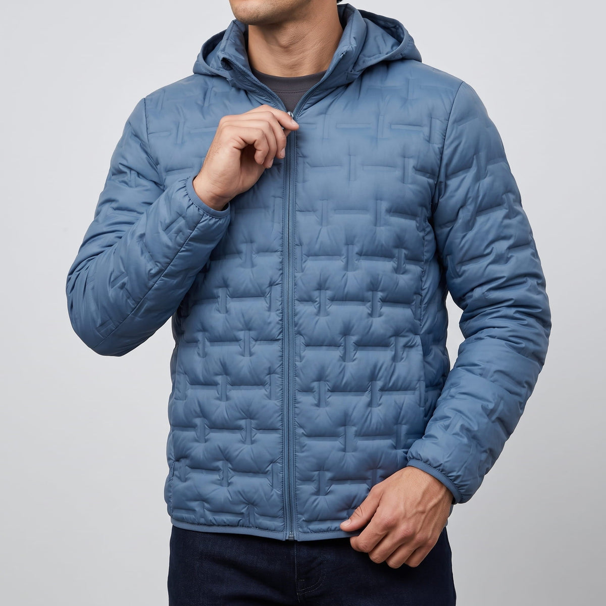Lightweight Down Puffer Jacket – Basketweave Quilting, Full Zip & Slim Fit | Emrys