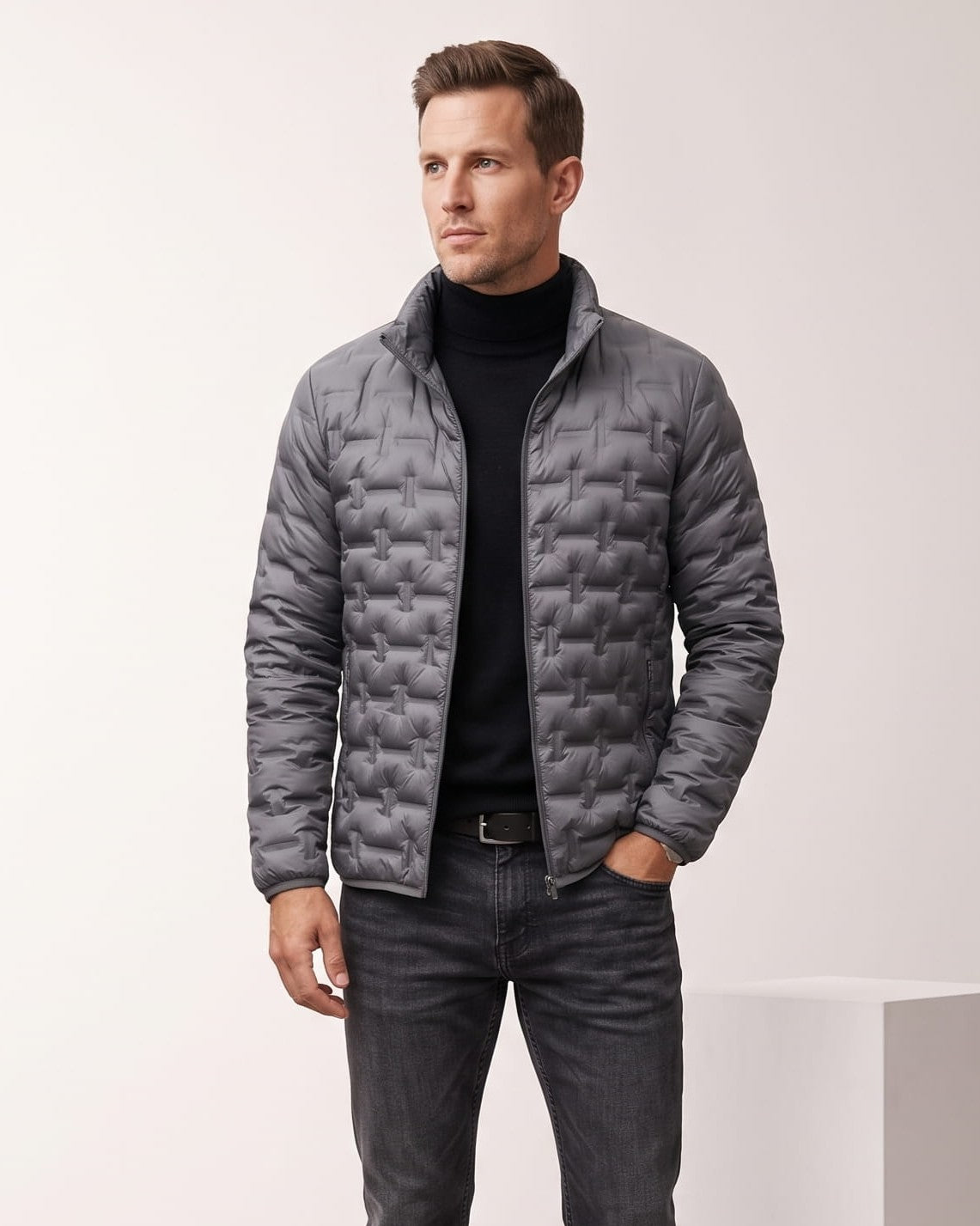 Lightweight Down Puffer Jacket – Basketweave Quilting, Full Zip & Slim Fit | Emrys
