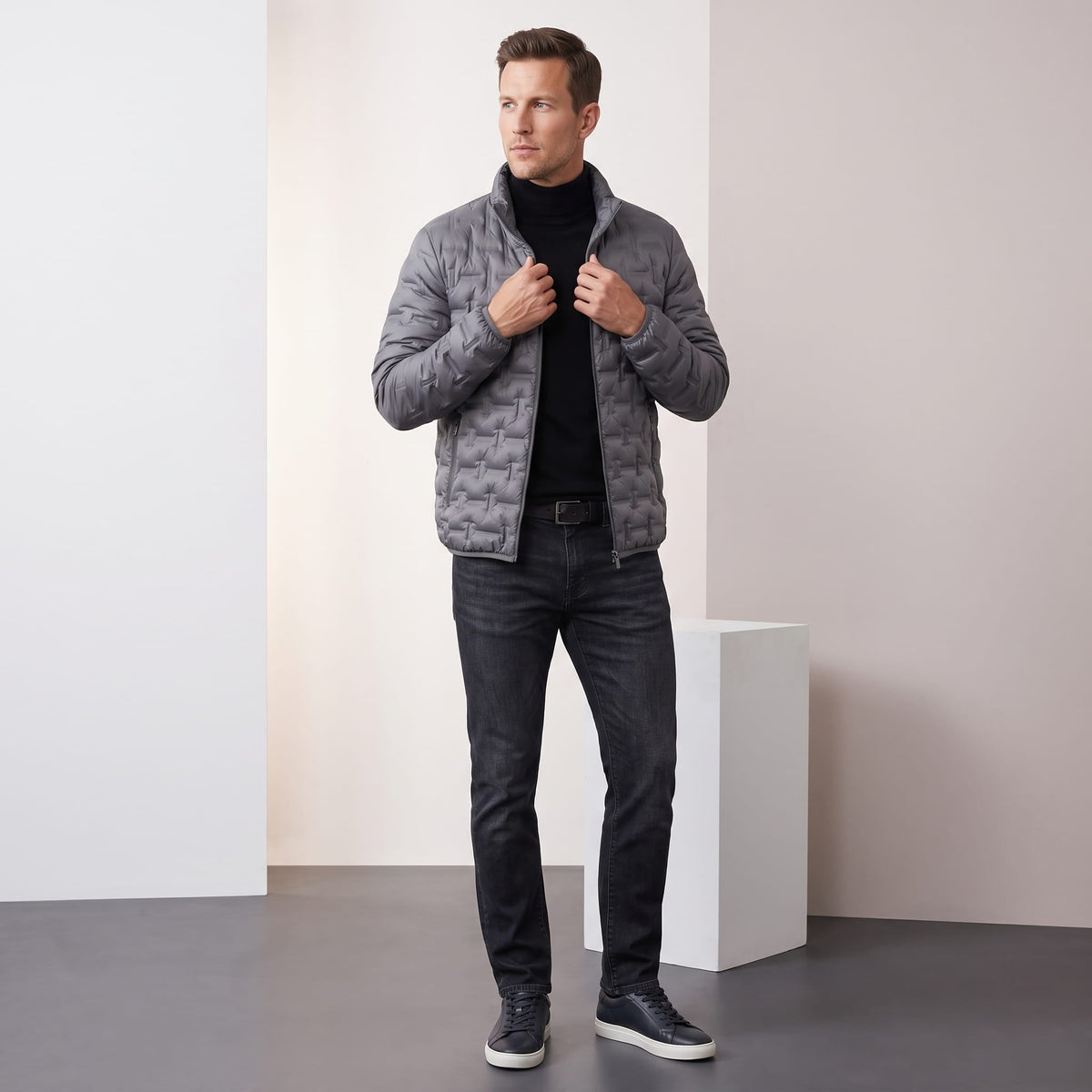 Lightweight Down Puffer Jacket – Basketweave Quilting, Full Zip & Slim Fit | Emrys