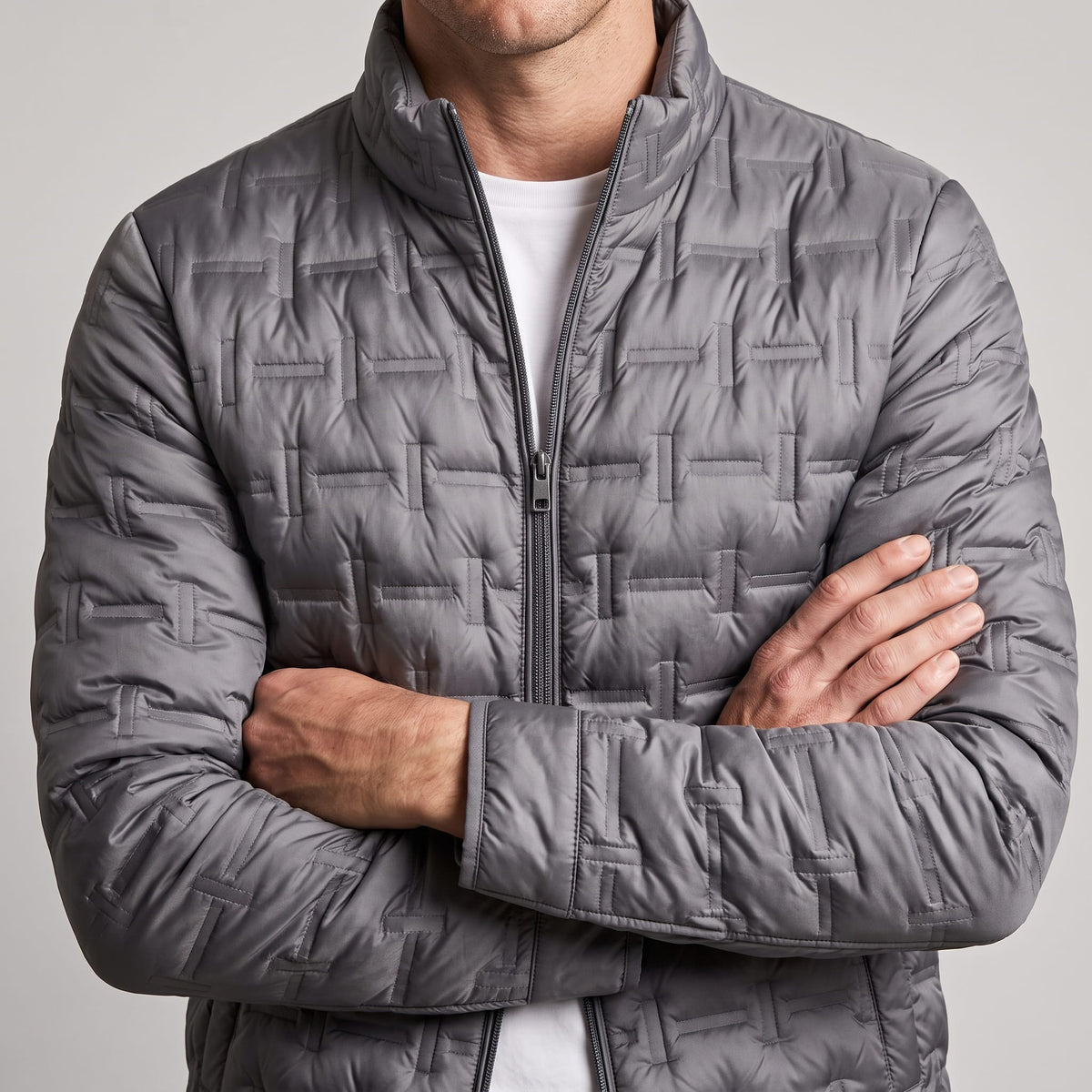 Lightweight Down Puffer Jacket – Basketweave Quilting, Full Zip & Slim Fit | Emrys