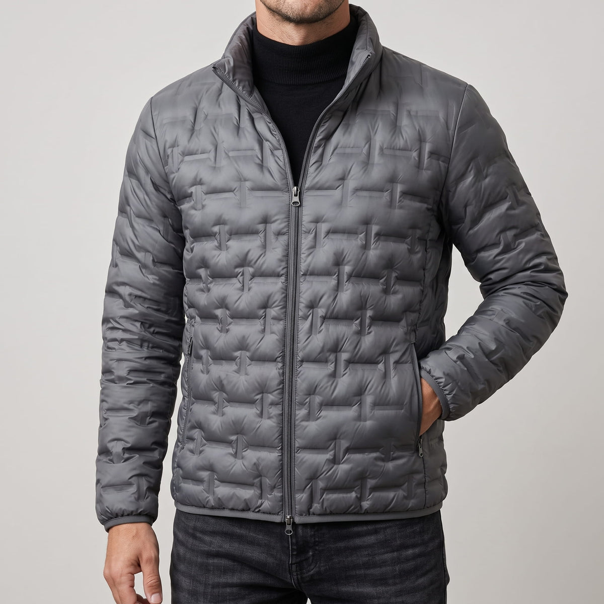 Lightweight Down Puffer Jacket – Basketweave Quilting, Full Zip & Slim Fit | Emrys