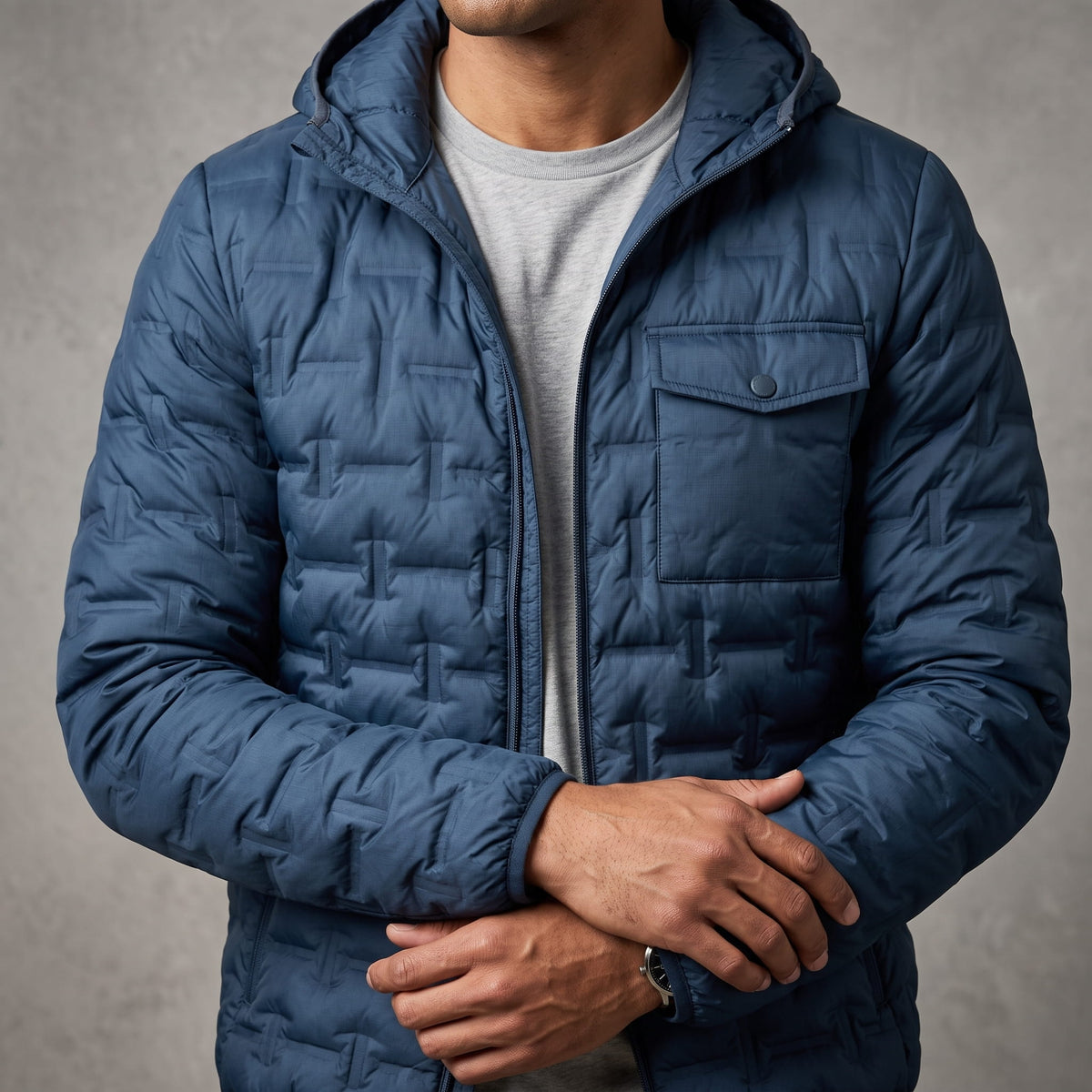 Lightweight Down Puffer Jacket – Basketweave Quilting, Full Zip & Slim Fit | Emrys