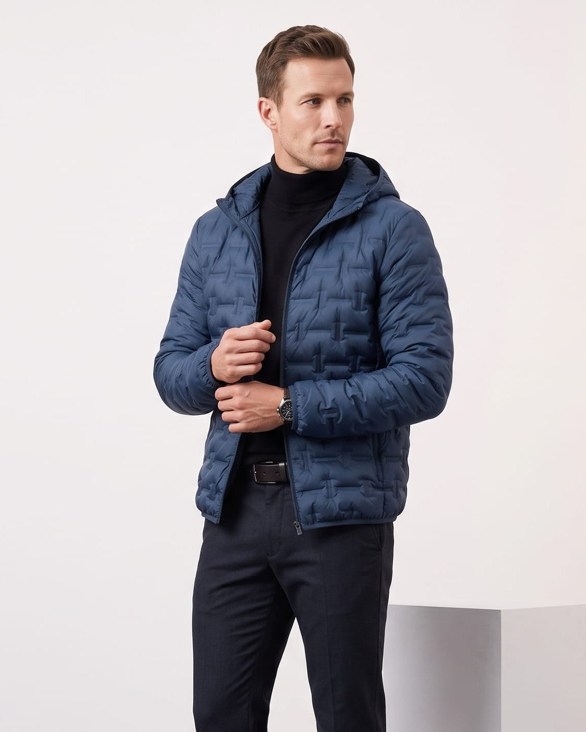 Lightweight Down Puffer Jacket – Basketweave Quilting, Full Zip & Slim Fit | Emrys